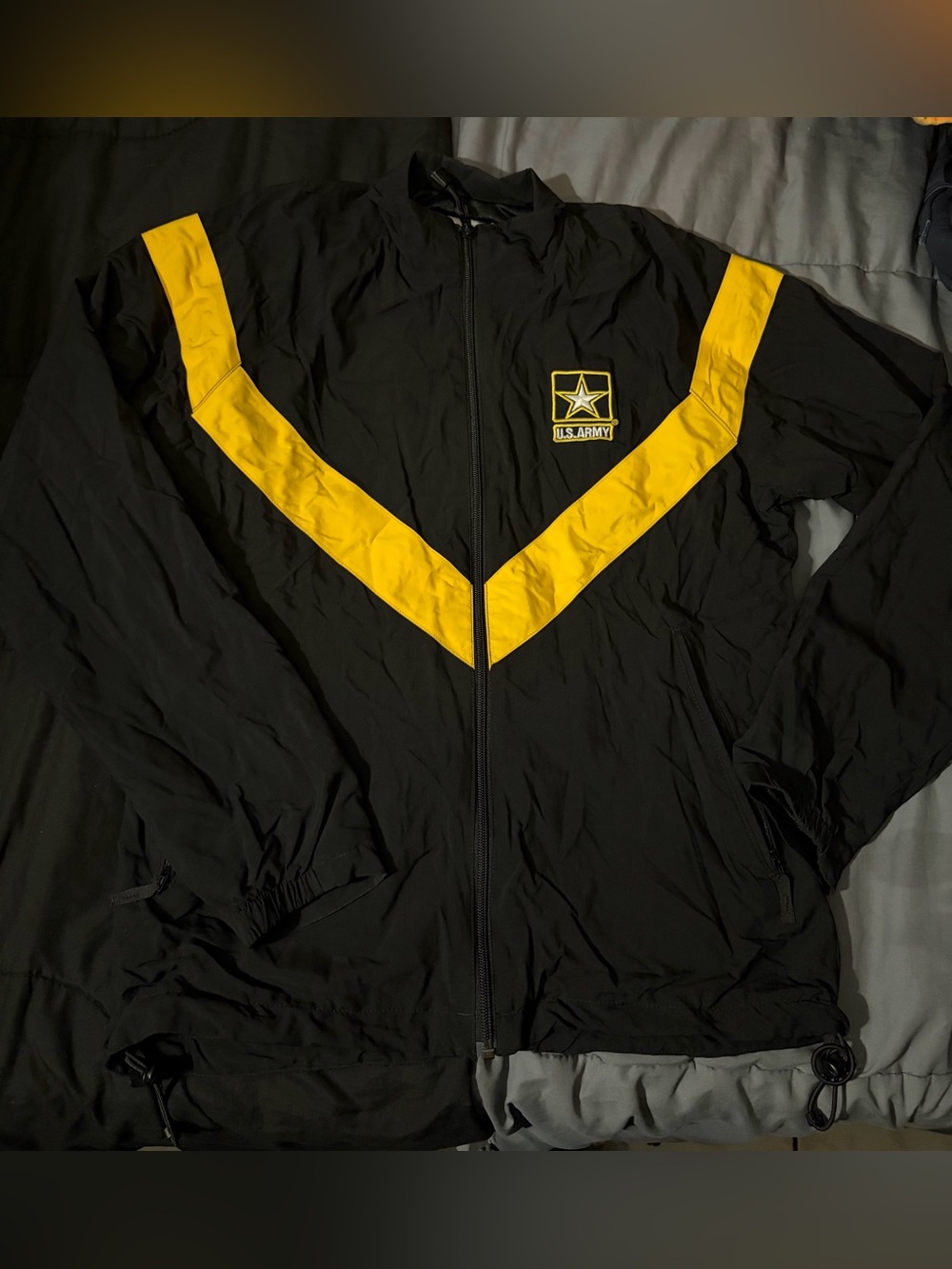 U.S. Army Black Windbreaker with Yellow Chevron
